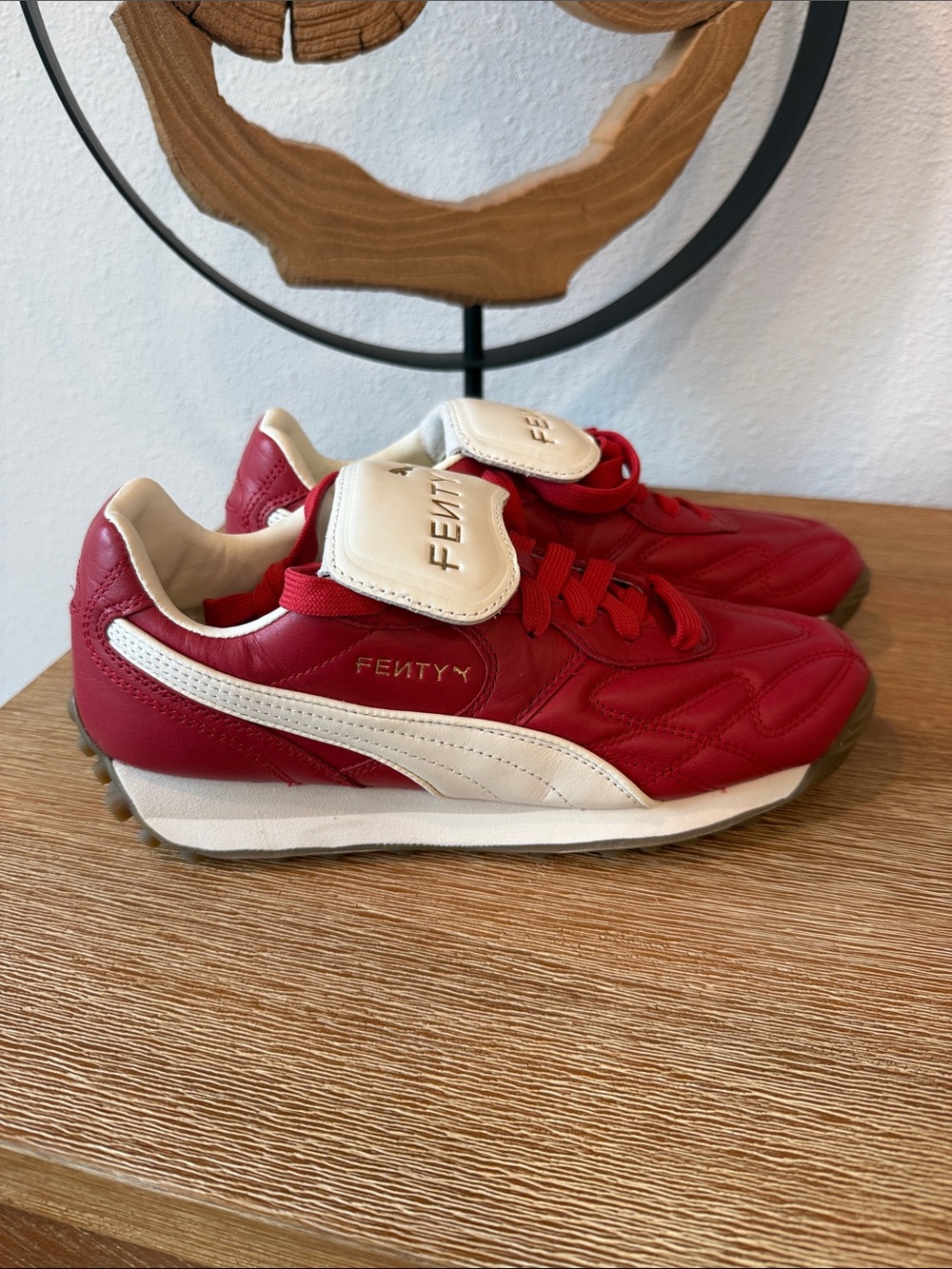 FENTY x PUMA Red & White Leather Sneakers - Picture 3 of 8